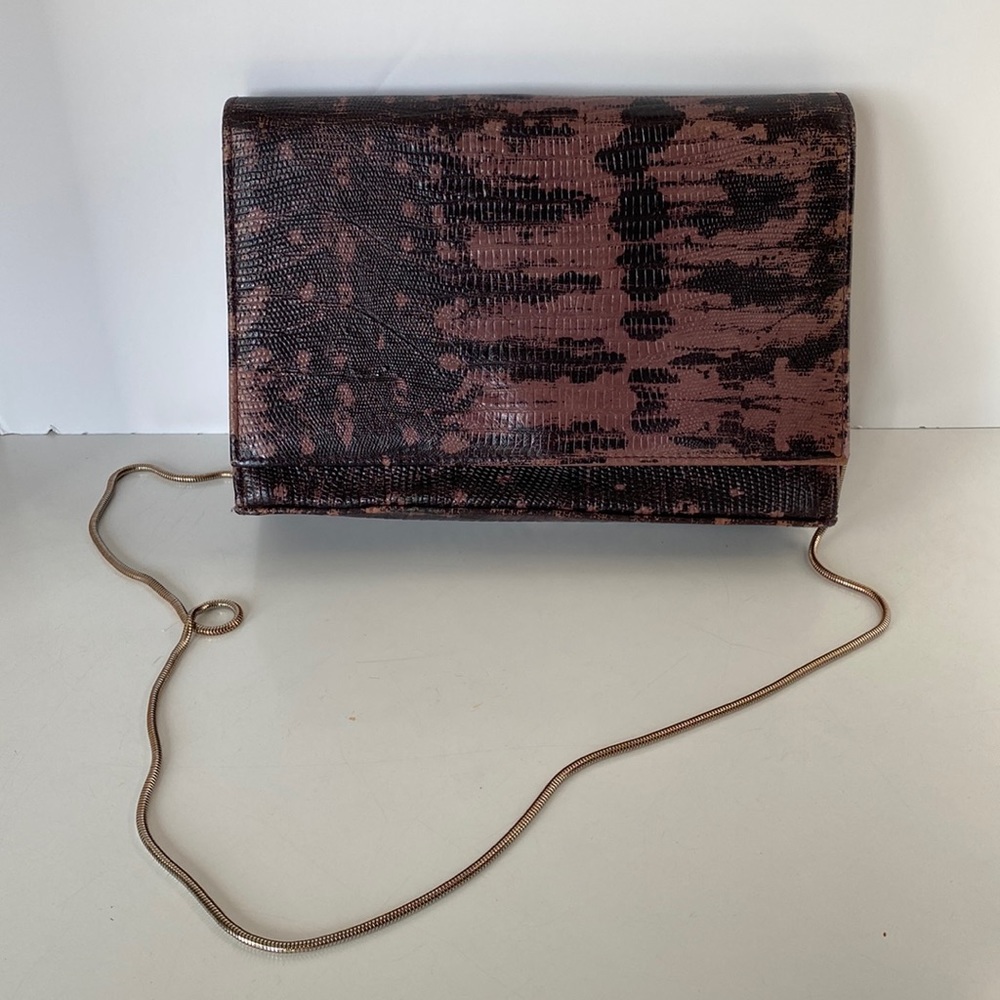 Vintage Purplish Alligator Print Shoulder bag with Thin Metal Chain